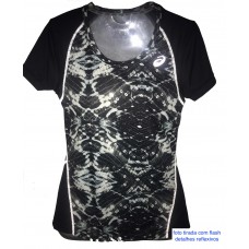 CAMISETA ASICS W LITE-SHOW FAV SS - PRETO COM ESTAMPA